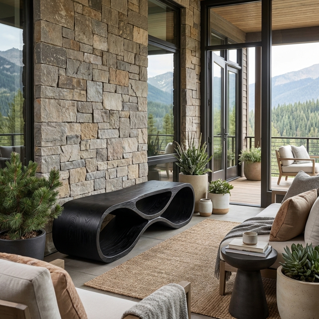 Wooden Bench Organic Sculptural Design For Home
