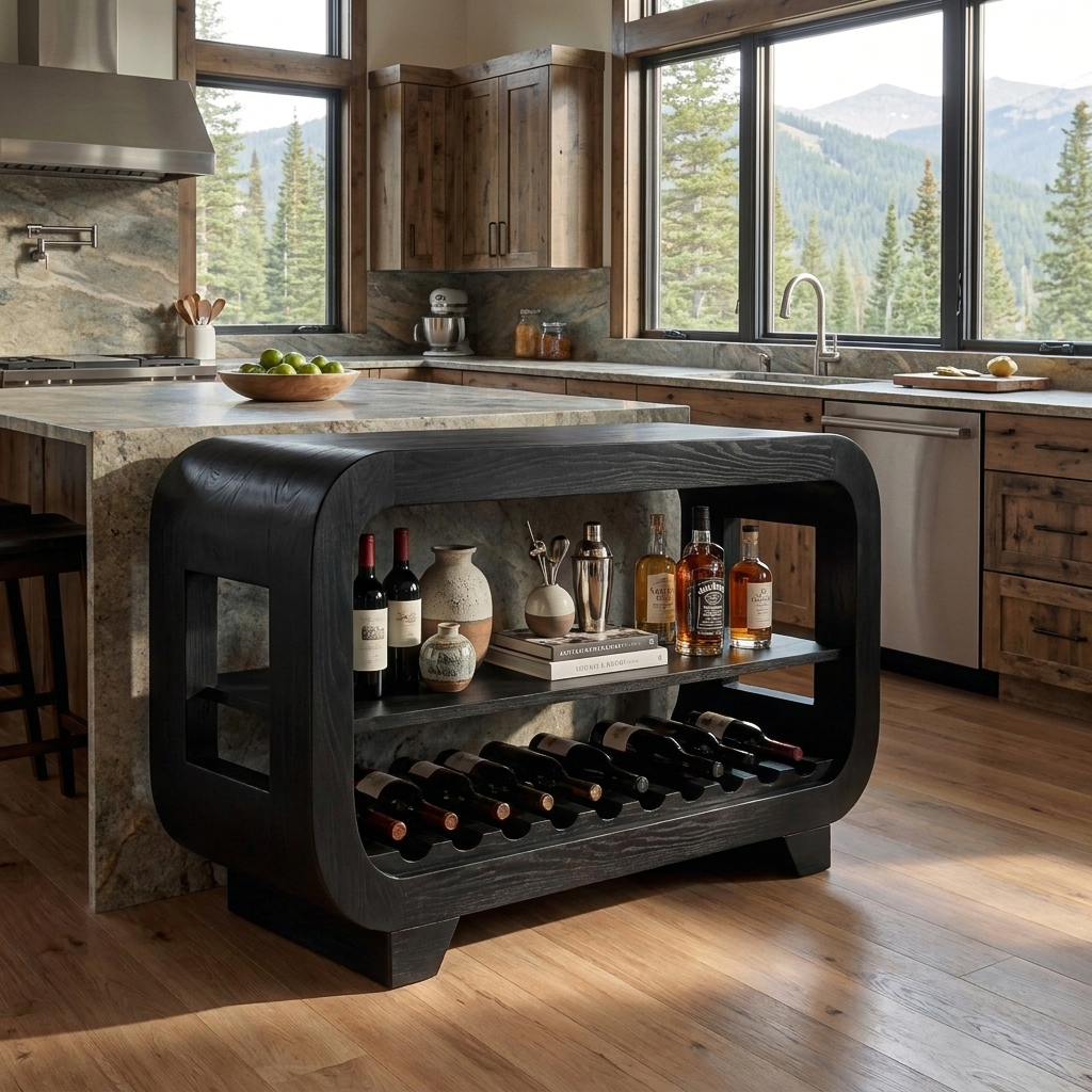 Modern Wine Cabinet With Rounded Edges For Dining Island