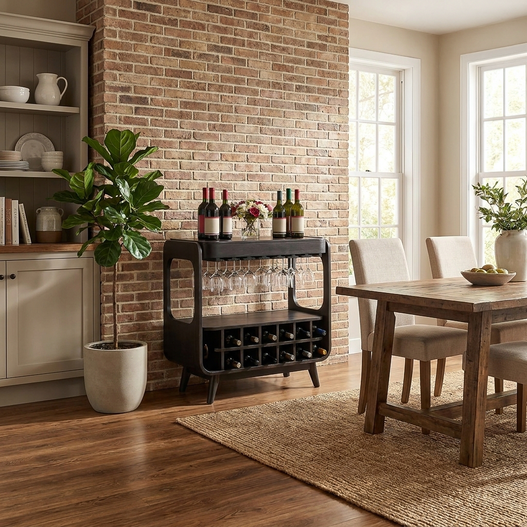 Handcrafted Wooden Wine Cabinet With Storage For Dining Room