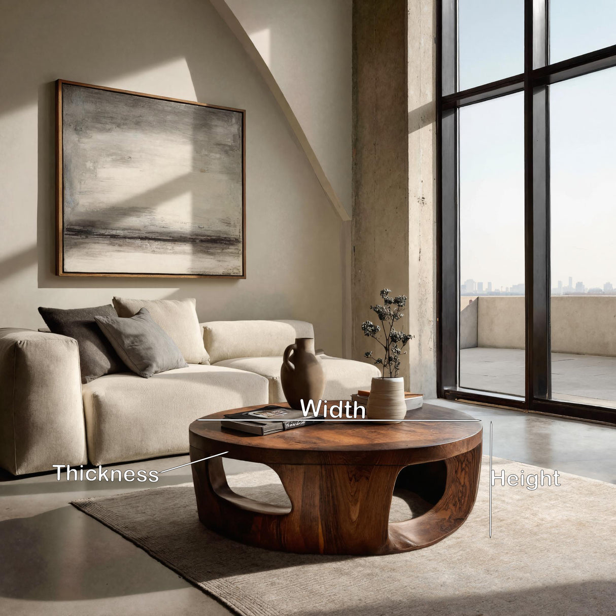Contemporary Round Coffee Table With Open Cut Base For Living