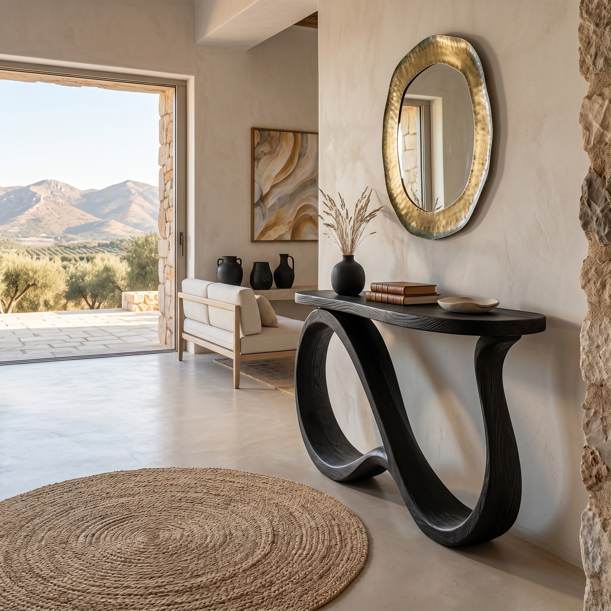 Modern Wooden Console Table With Undulating Legs For Home Decor