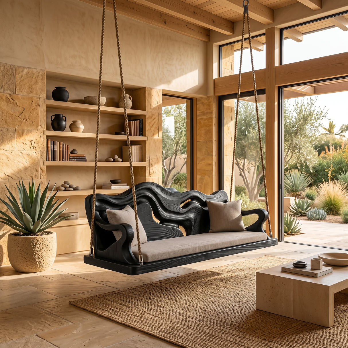 Modern Carved Crest Indoor Swing Open Living Interior