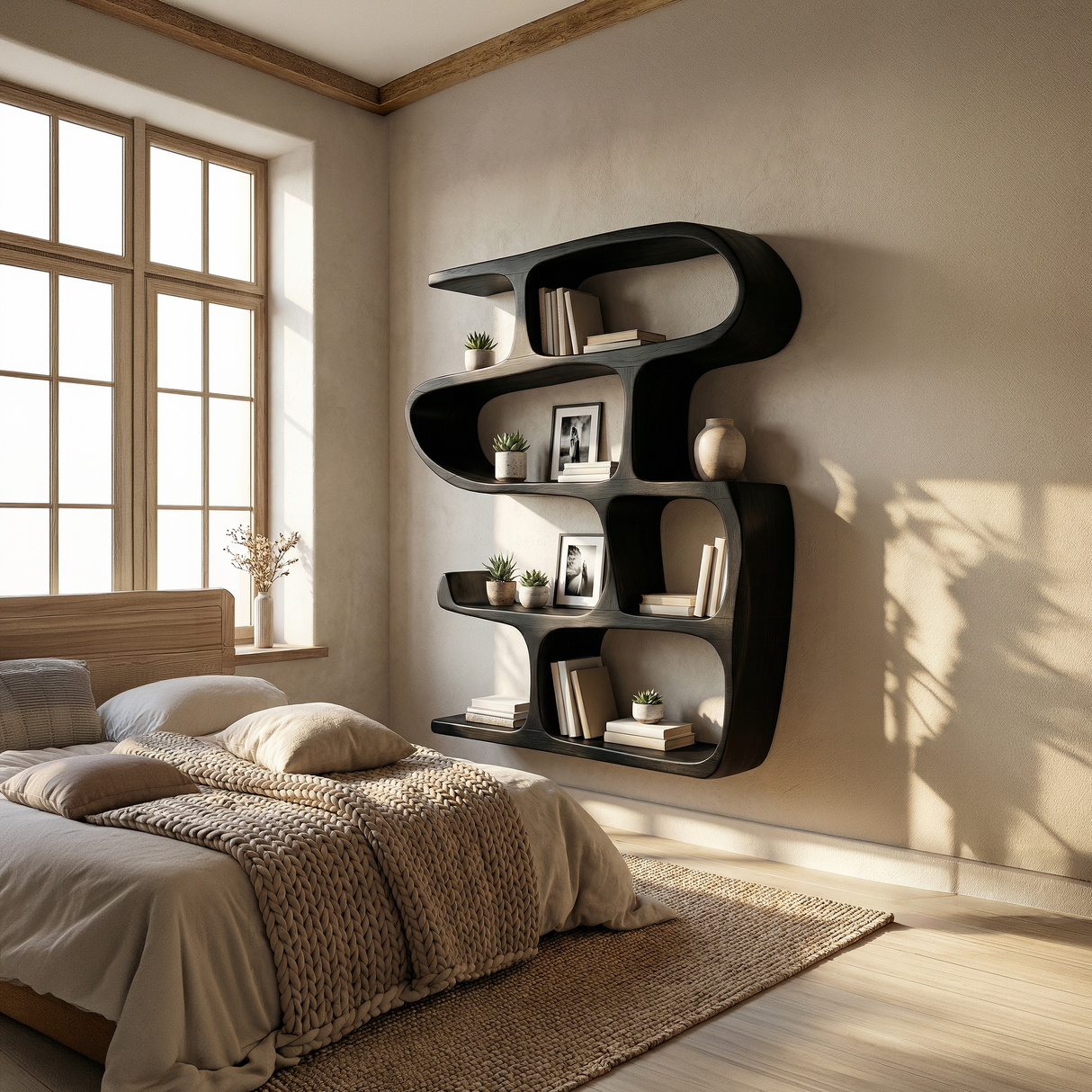 Modern Curved Bookshelf Entryway Storage Display