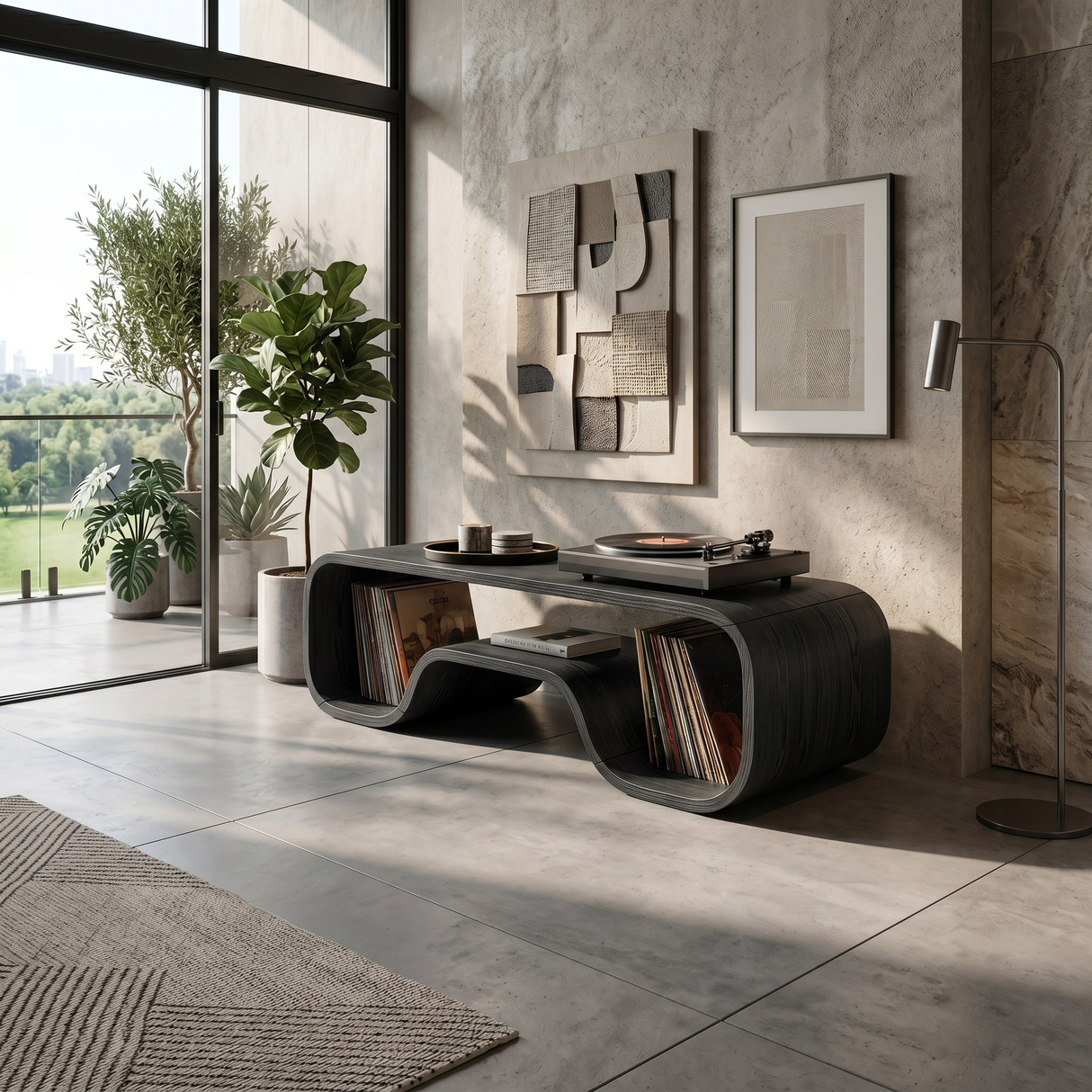 Organic Wave Turntable Stand Contemporary Living Room