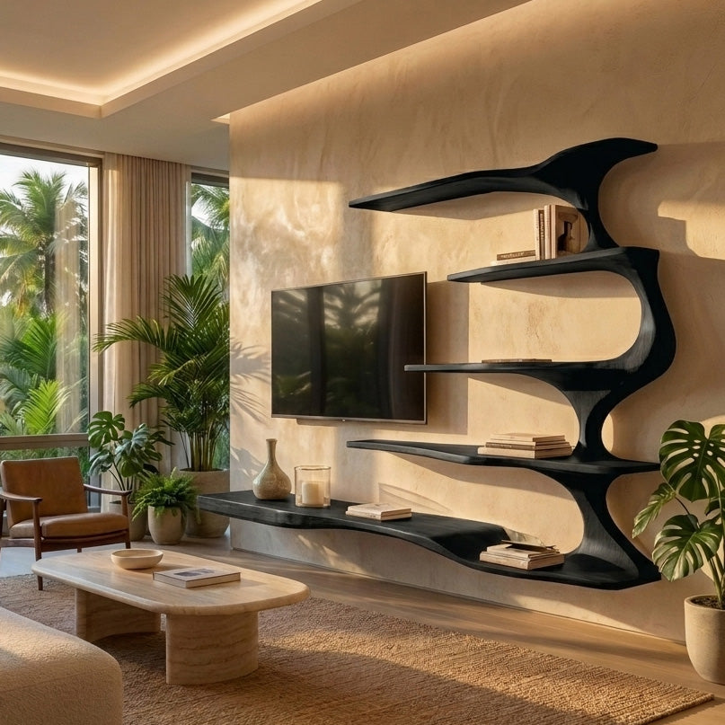 Organic Natural Wood TV Shelf For Living Space