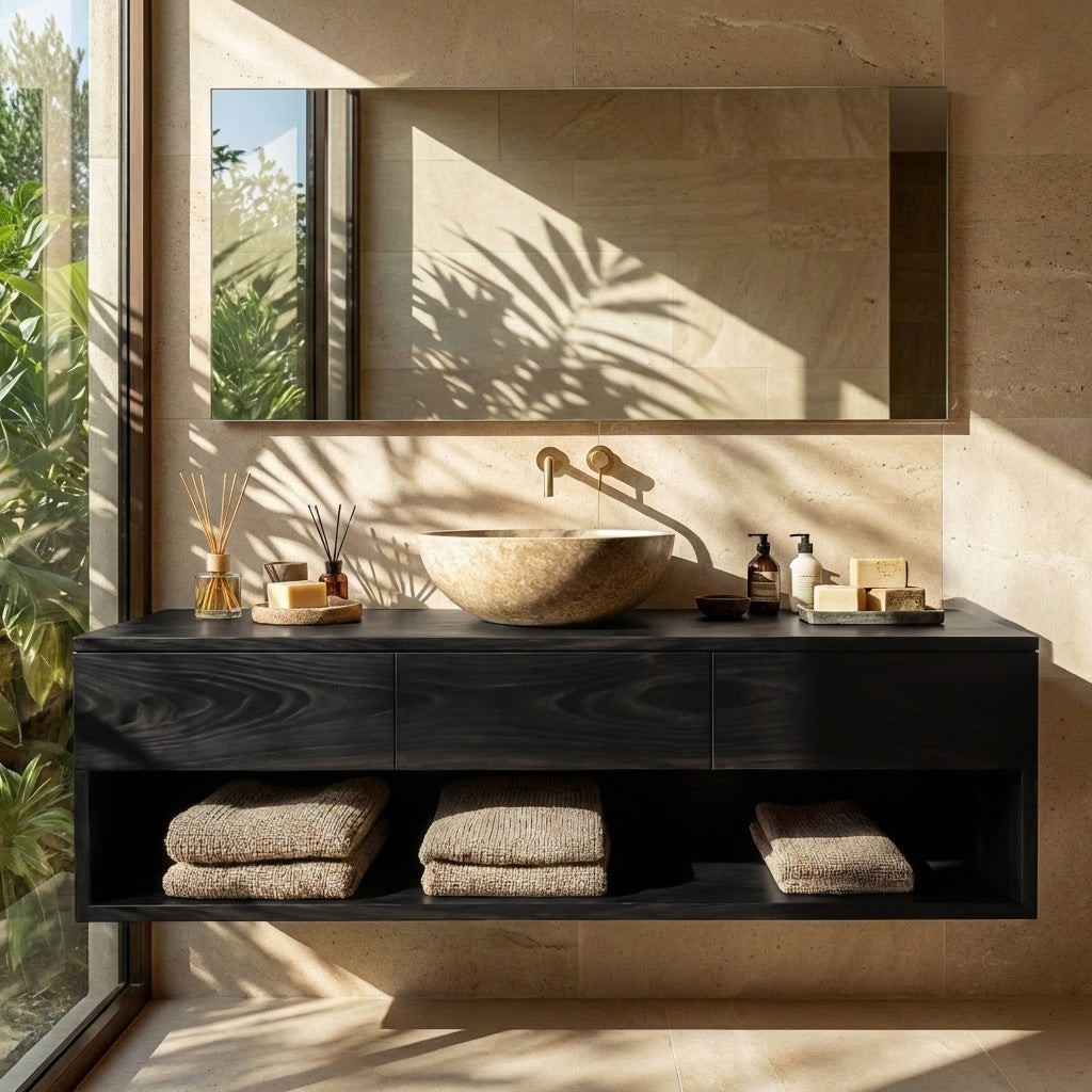 Contemporary Wooden Floating Bathroom Vanity With 3 Drawers For Bathroom