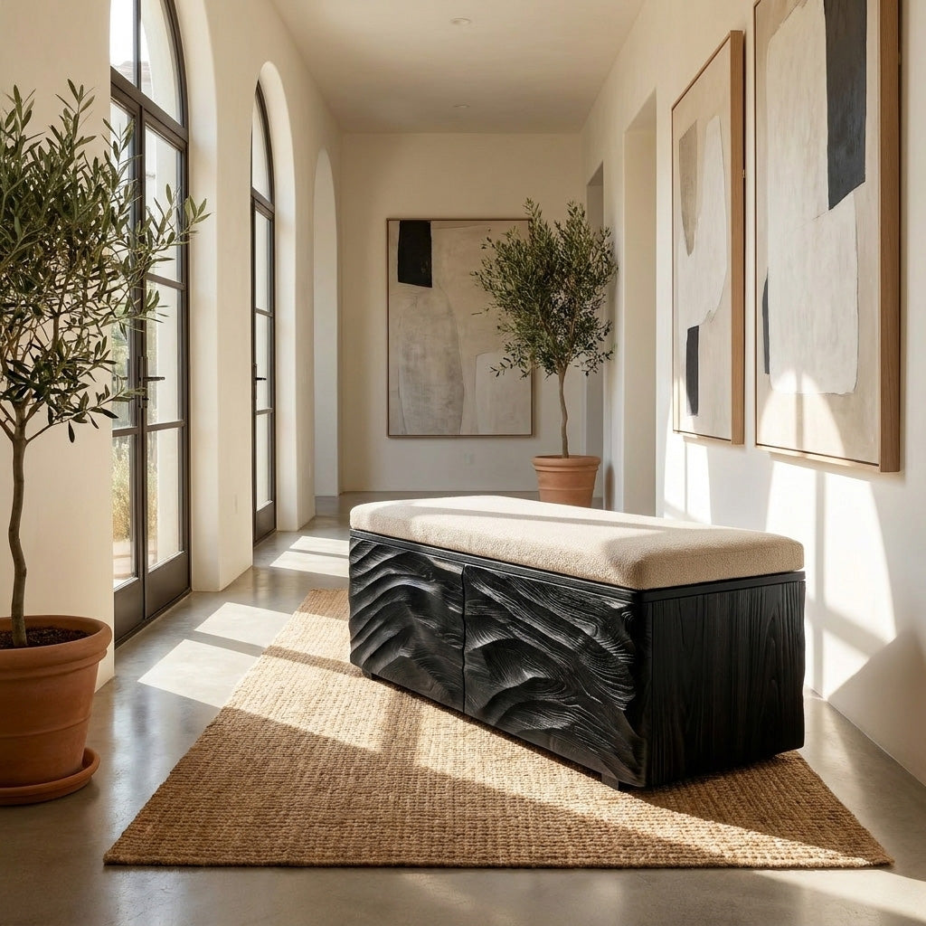Minimal Wooden Storage Bench For Bedroom Foot Area
