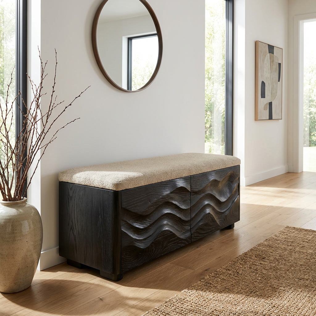 Organic Natural Wood Storage Bench For End Of Bed