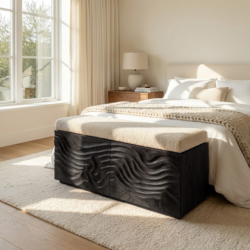 Elegant Wooden Hidden Storage Bench For Bedroom Interior