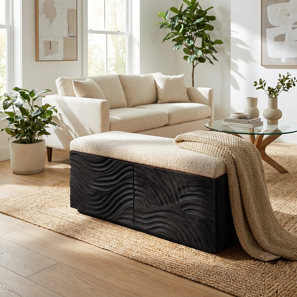 Mid Century Natural Wood Storage Bench For Bedroom Storage