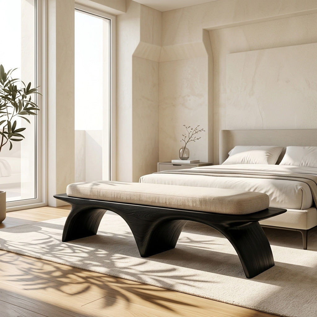 Modern Organic Wooden Sculptural Bench For Living Room