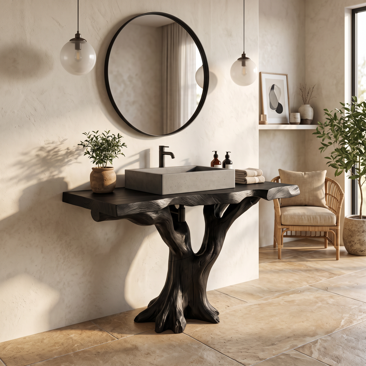 Handcrafted Solid Wood Bathroom Vanity Live Edge For Natural Spa Bath