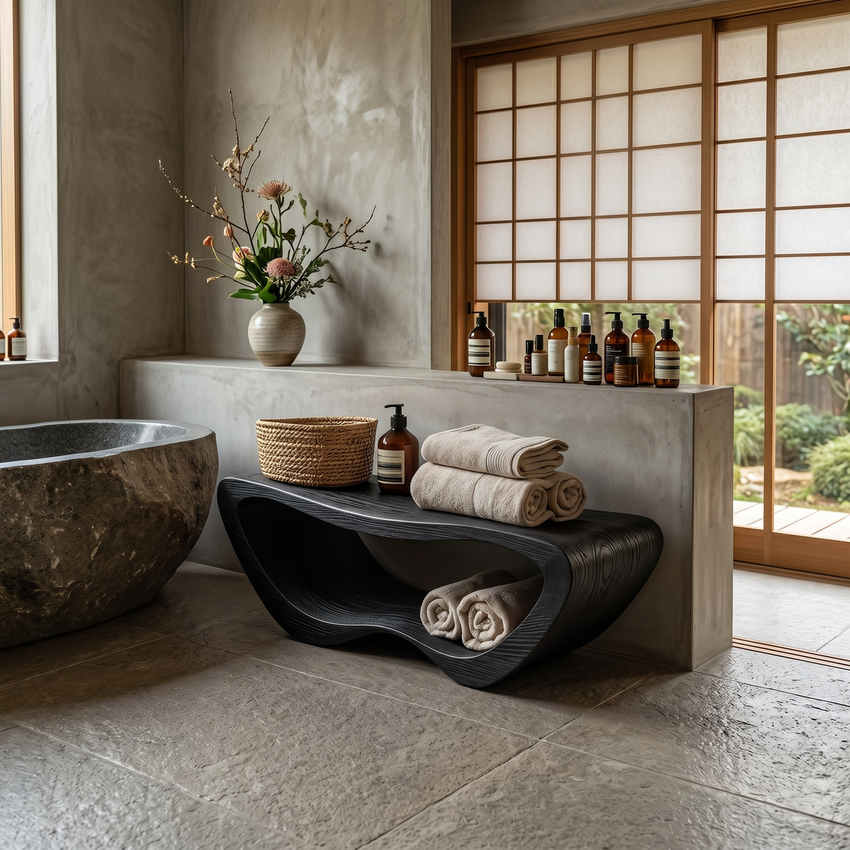 Minimalist Organic Shower Bench For Bathroom Or Spa