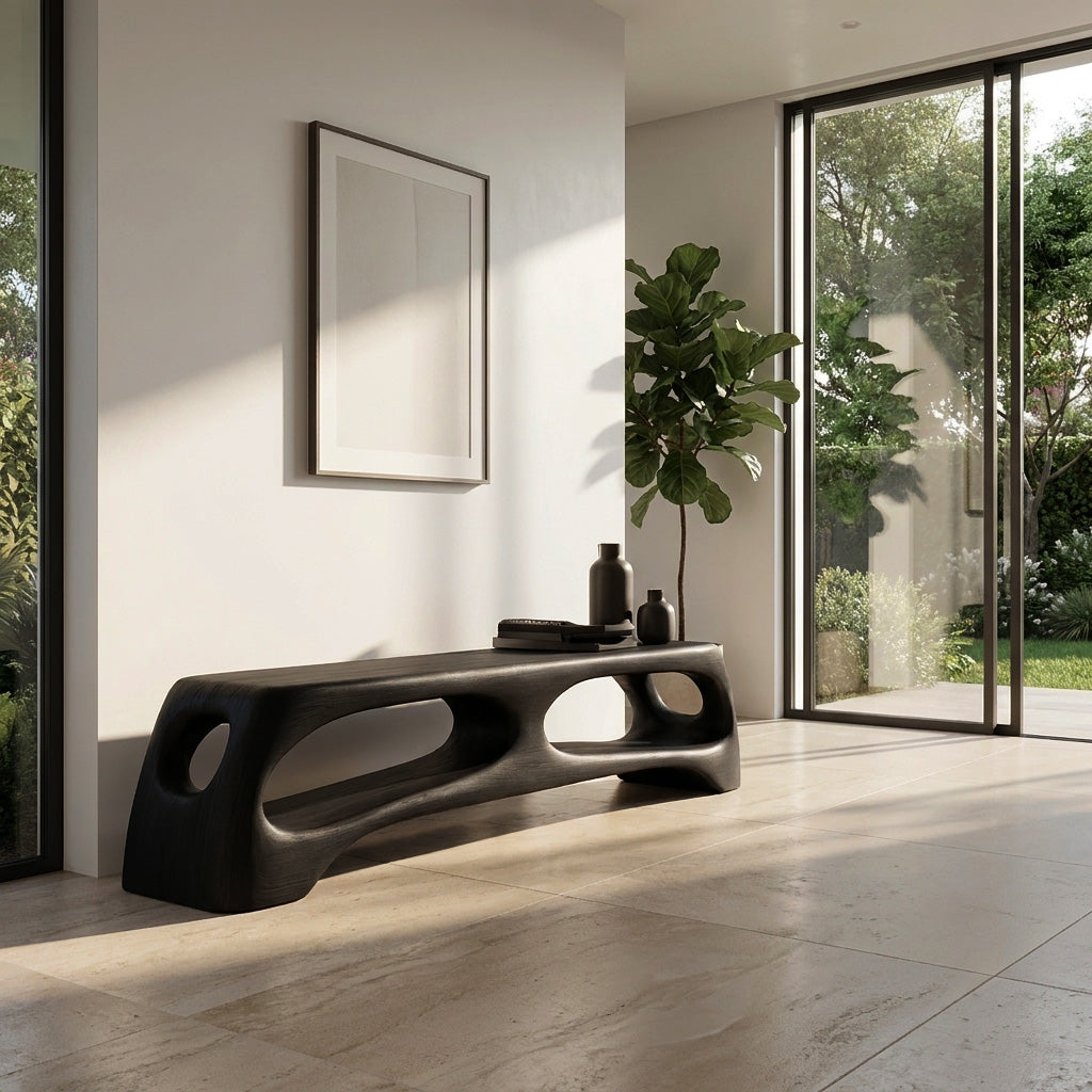 Modern Wooden Bench With 2 Tiers For Living Room