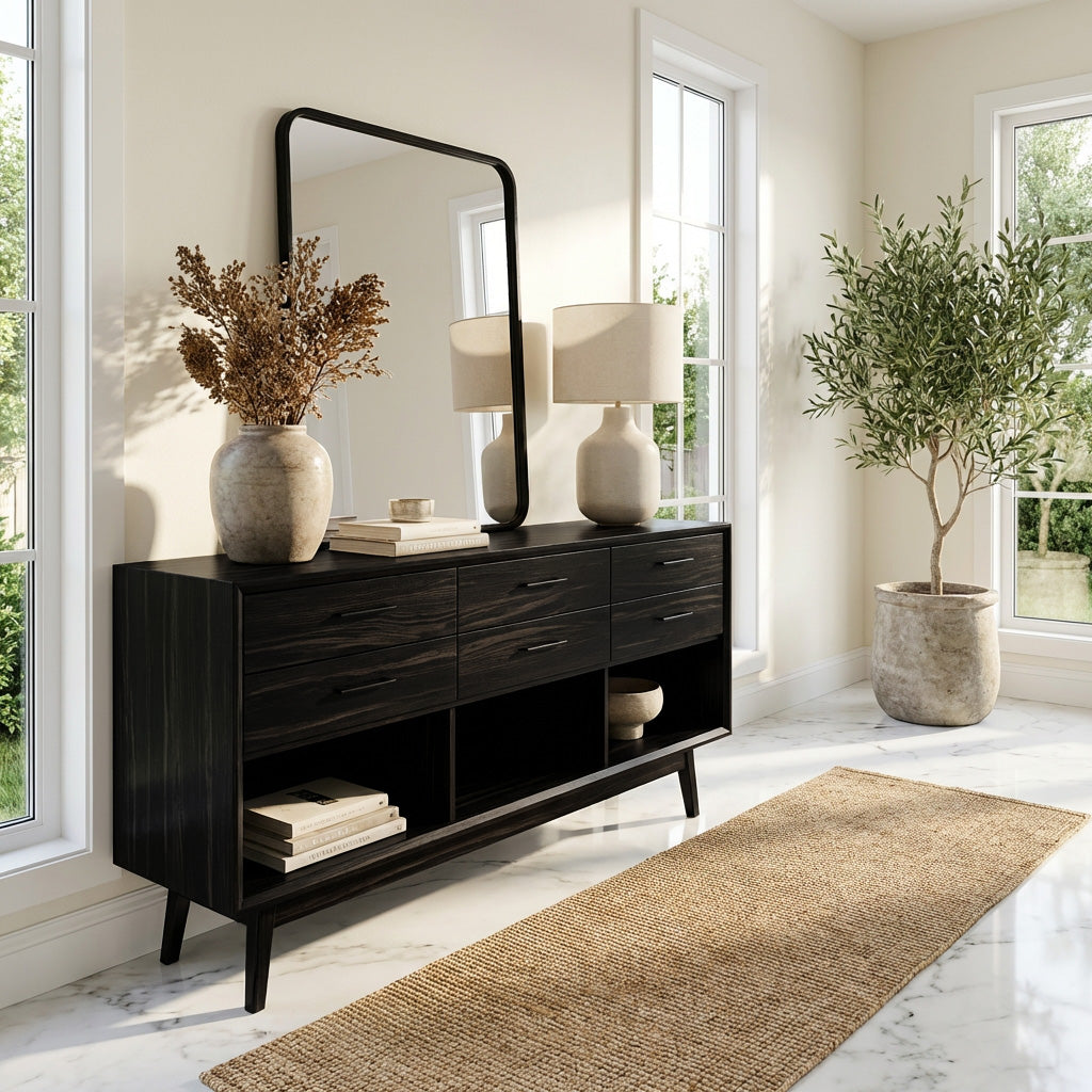 Modern Wooden Console Table With Open Shelf For Entryway