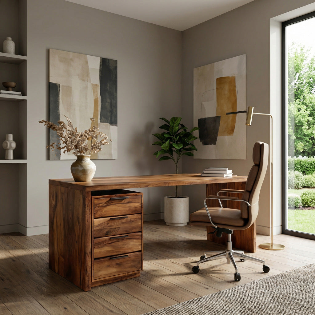 Modern Contemporary Wooden Desk With Drawers For Home Office