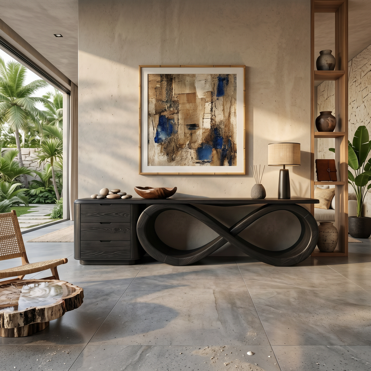 Modern Black Tree Console Table Luxury Residence