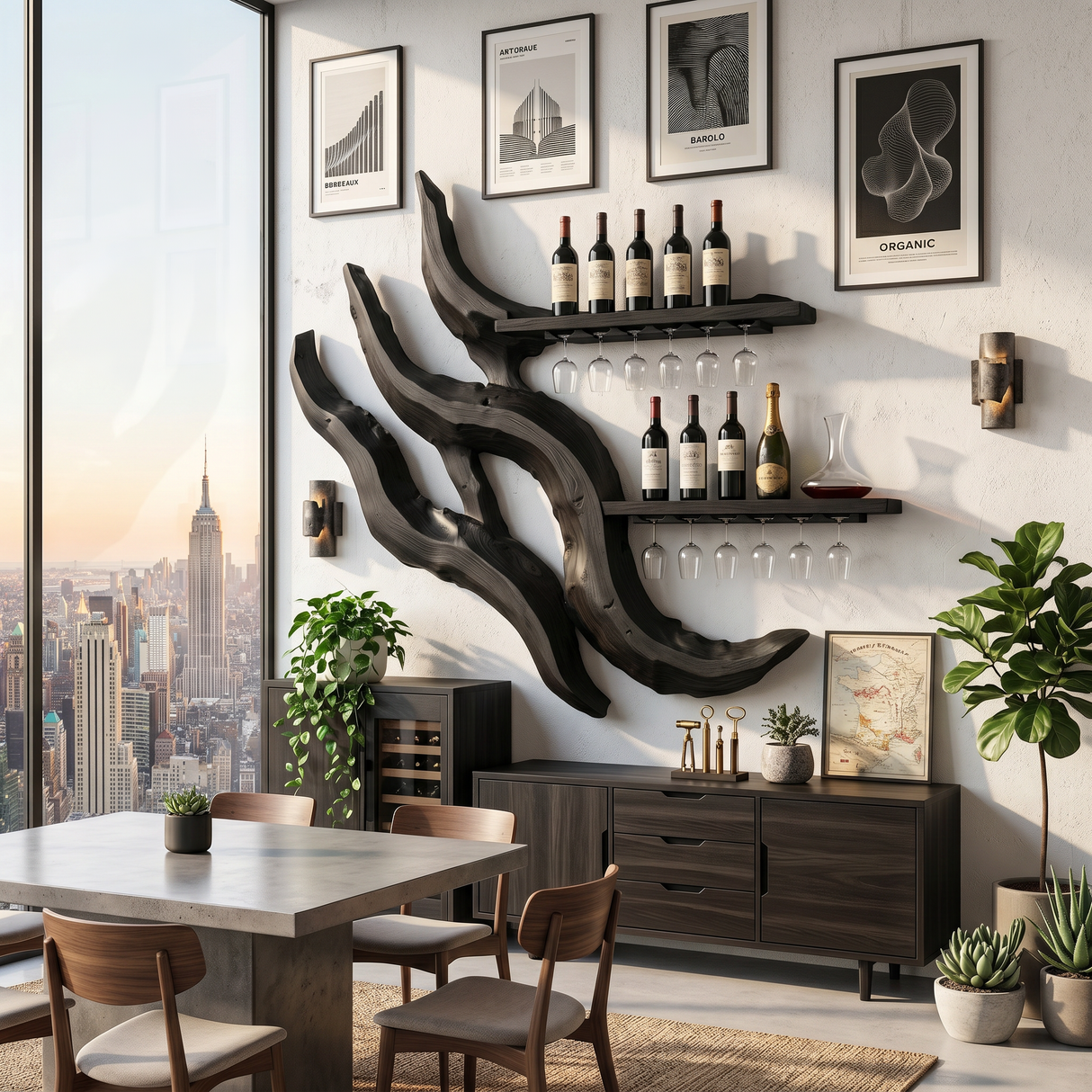Handcrafted Minimalist Floating Wine Rack For Dining Room