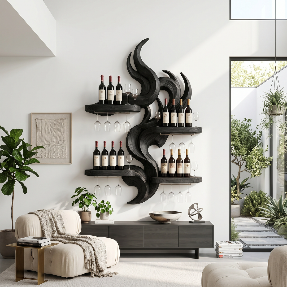 Mid Century Floating Wine Rack For Kitchen