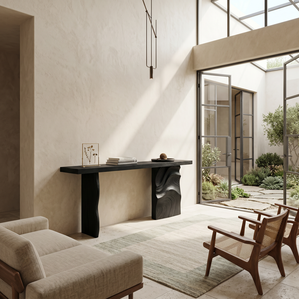 Scandinavian Carved Display Table For Lounge Interior Space