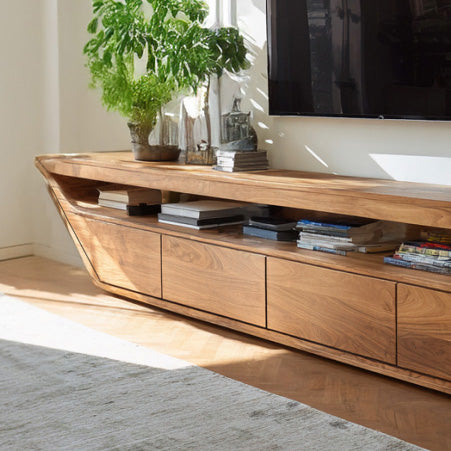 Modern Sculptural TV Console With Drawer For Living Room
