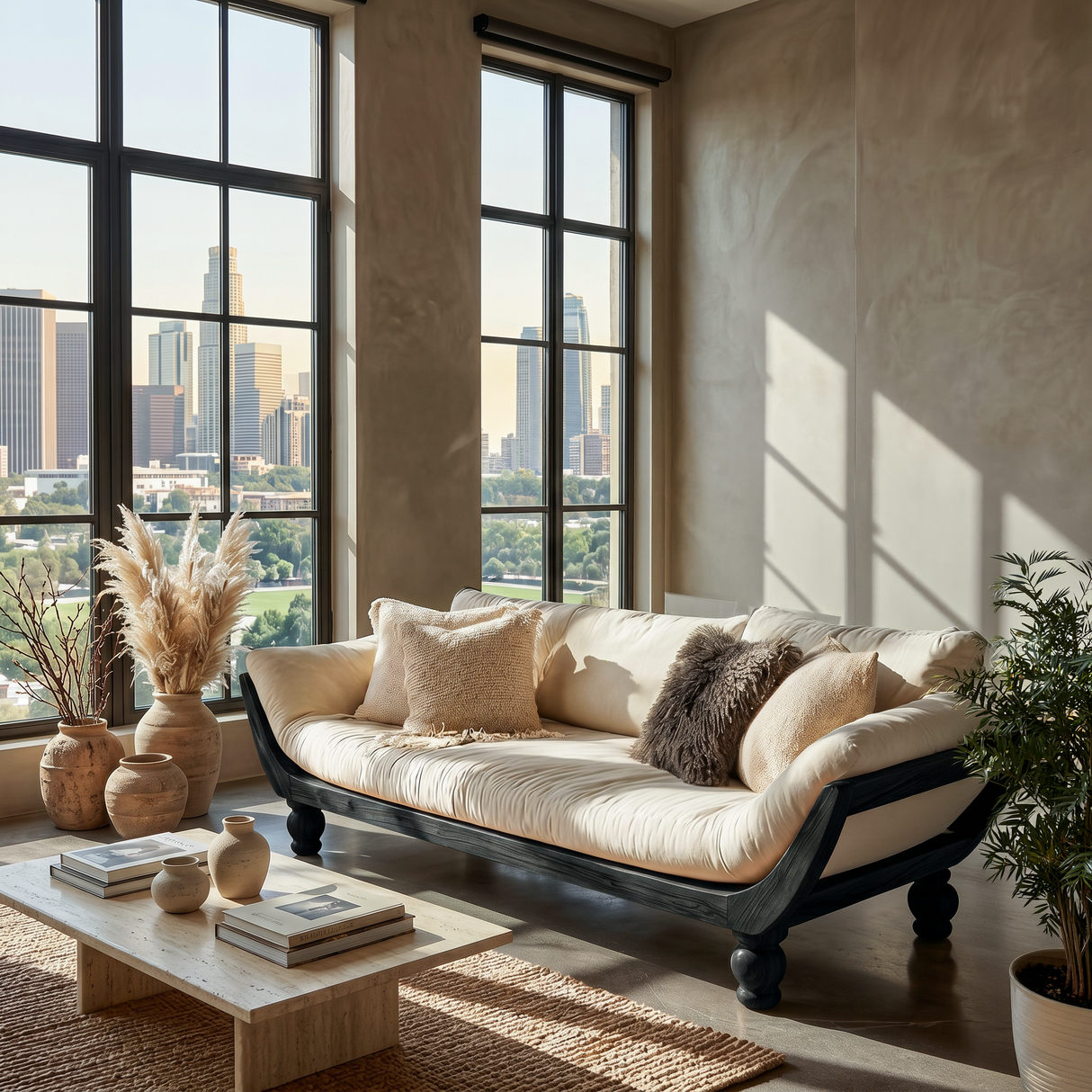 Sculptural Natural Wood Sofa For Living Room