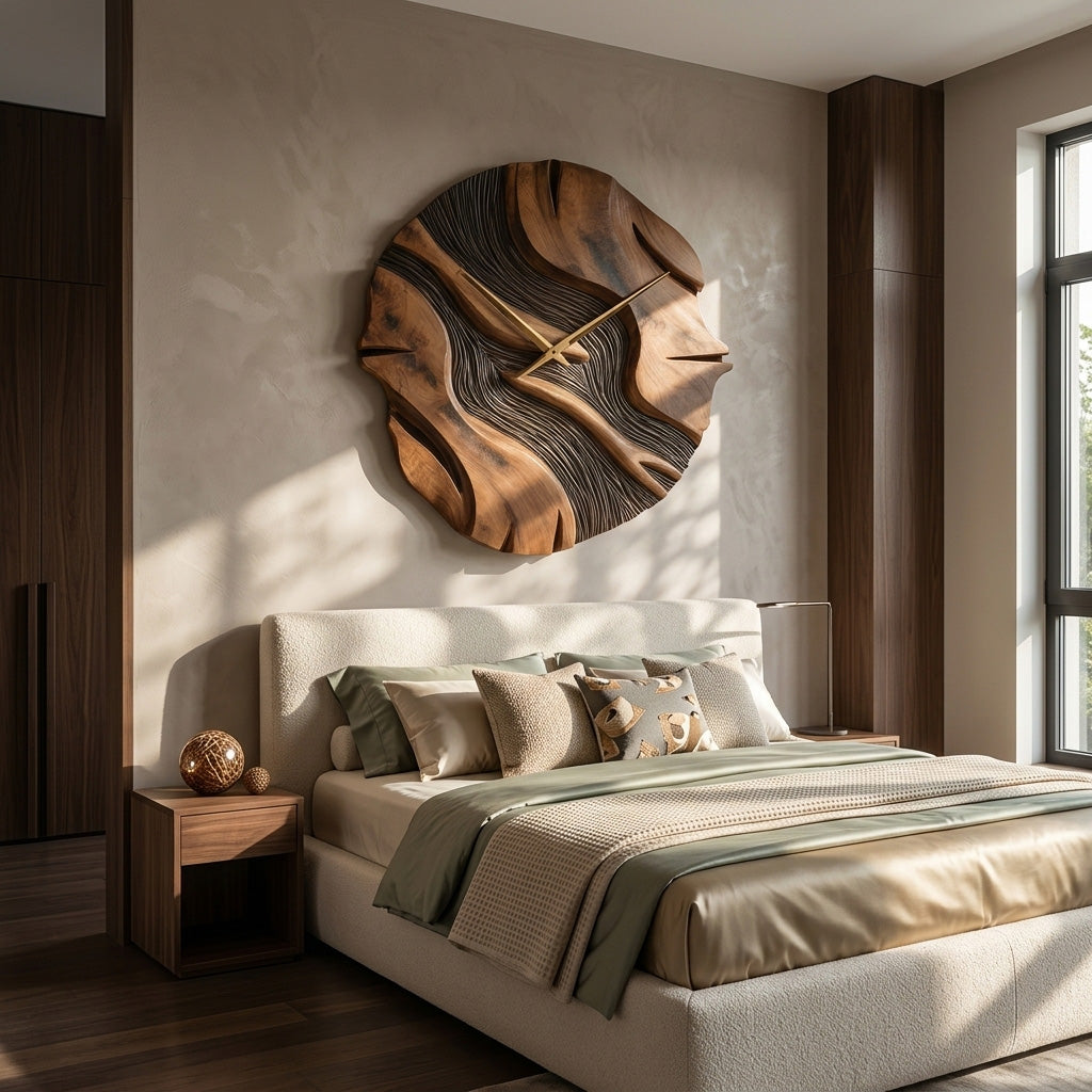 Organic Sculptural Wooden Wall Clock For Living Room