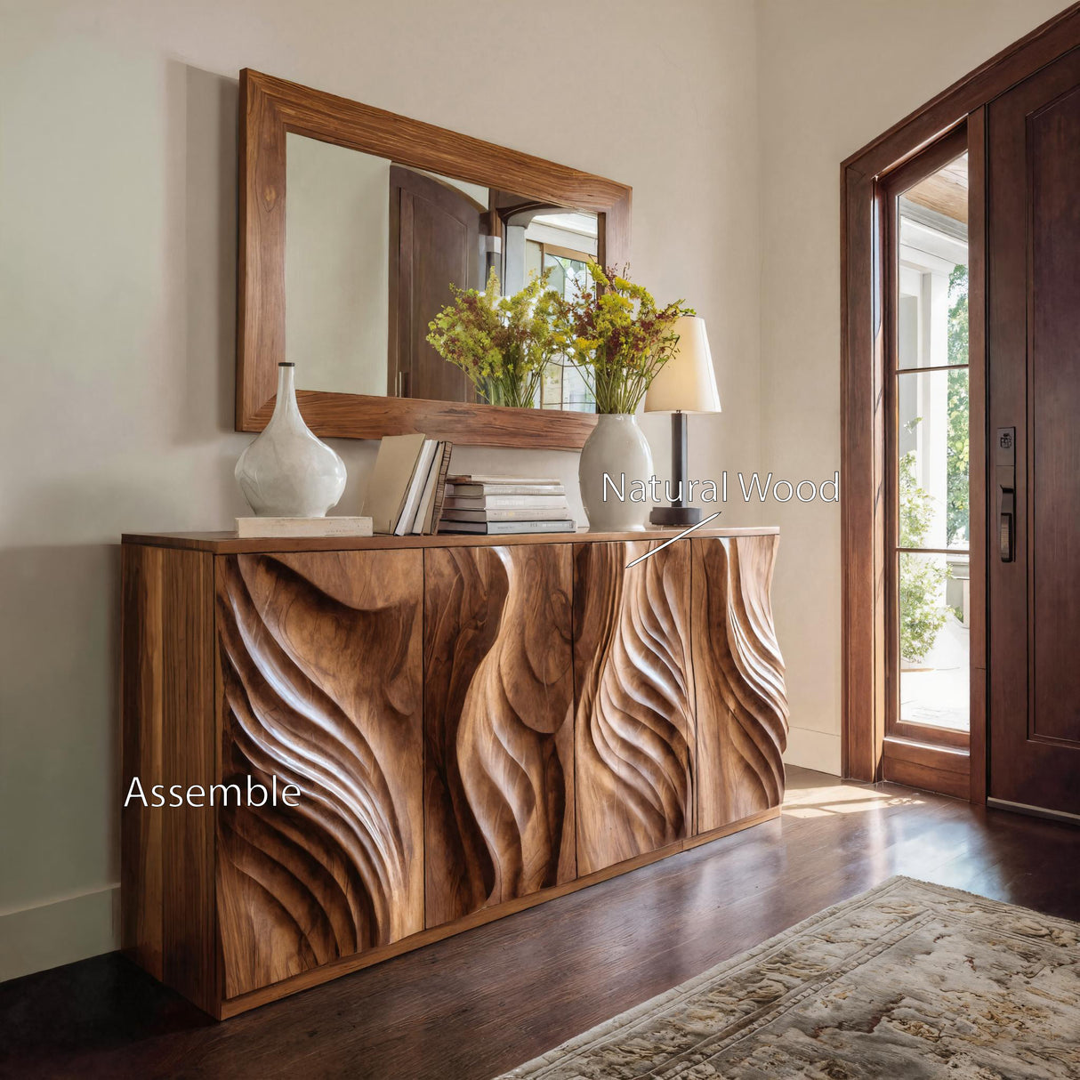 Luxury Credenza Sculpted Door Storage Furniture For Living