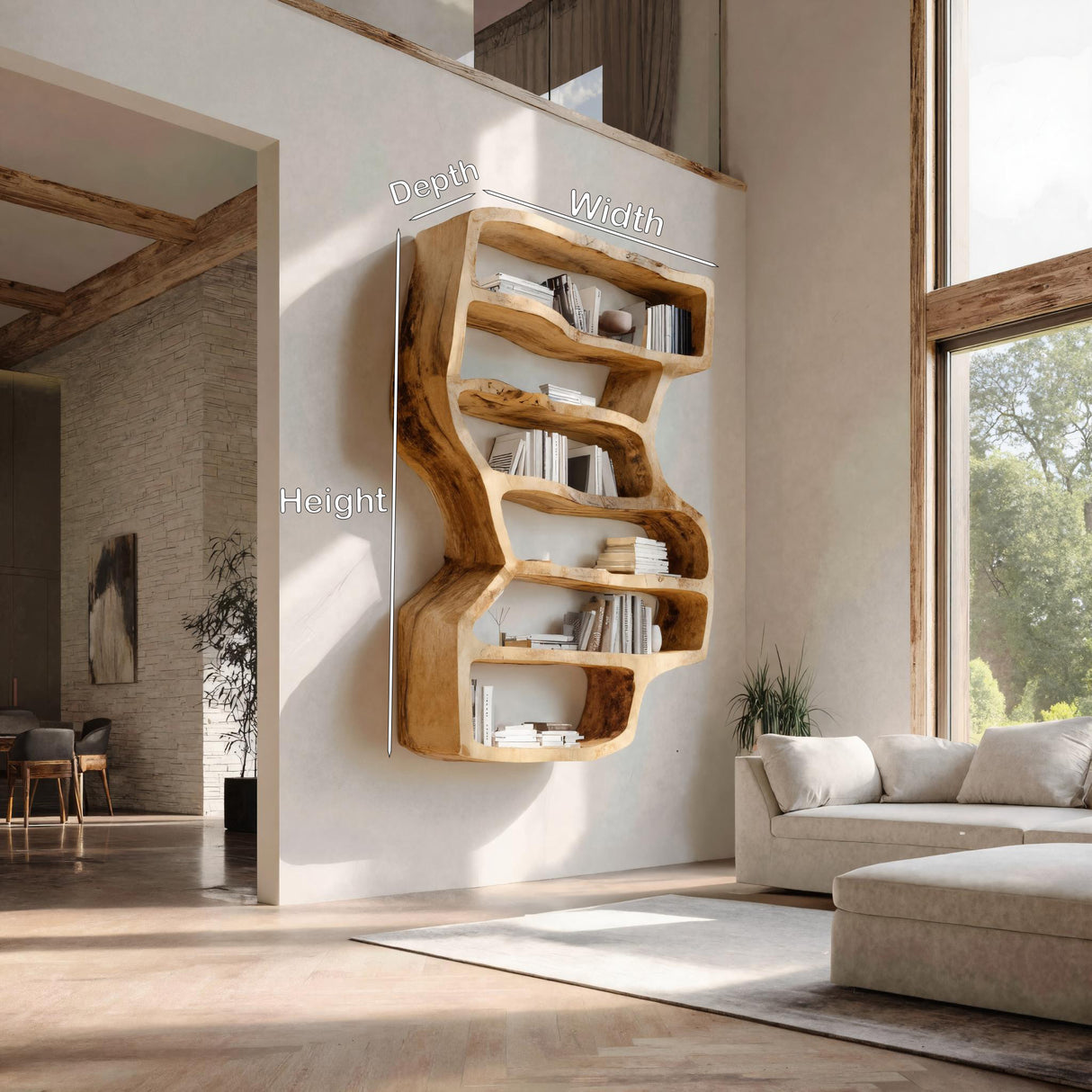 Organic Sculptural Wall Bookcase For Living Room Decor