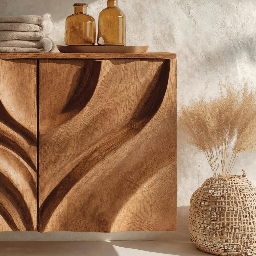 Modern Bathroom Cabinet Symmetrical Carved Doors For Bathroom