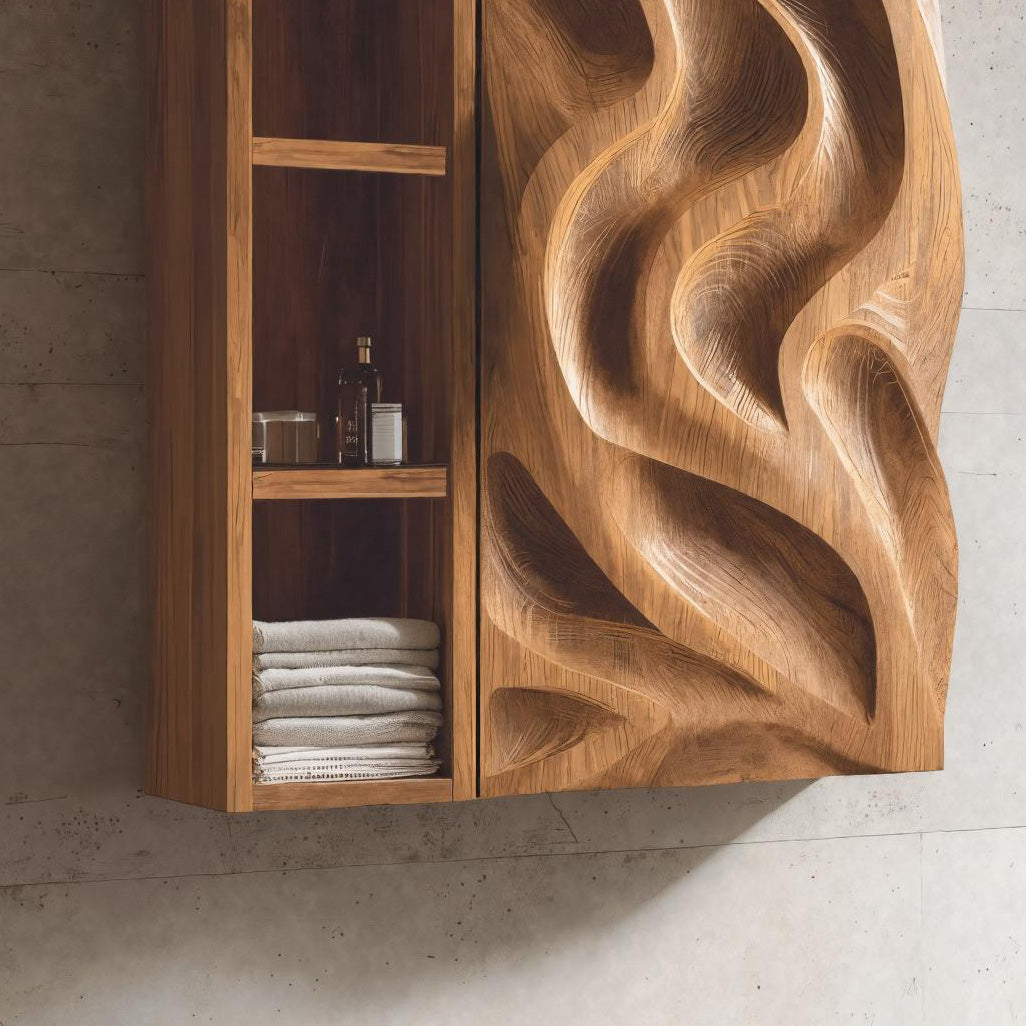 Hand-Carved Bathroom Cabinet Wave Door Design For Bathroom