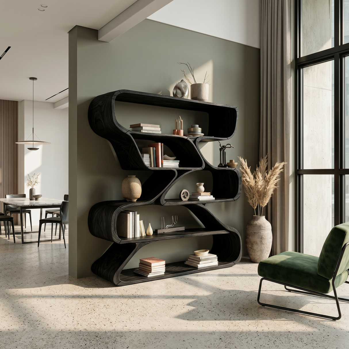 Minimalist Organic Wooden Shelf With Rounded Open Compartments