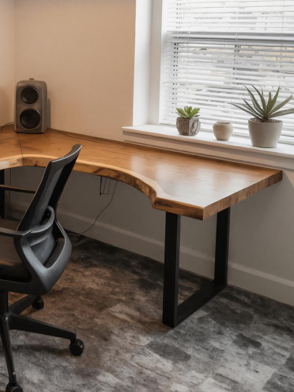 Live Edge L Shaped Desk With Metal Legs For Home Office