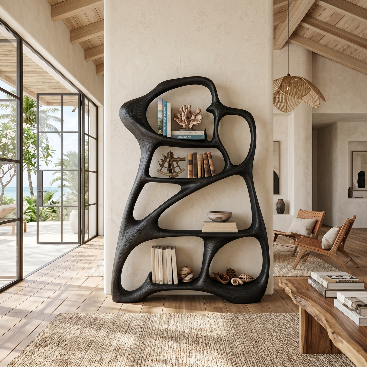 Organic Reading Corner Bookcase For Contemporary Interior