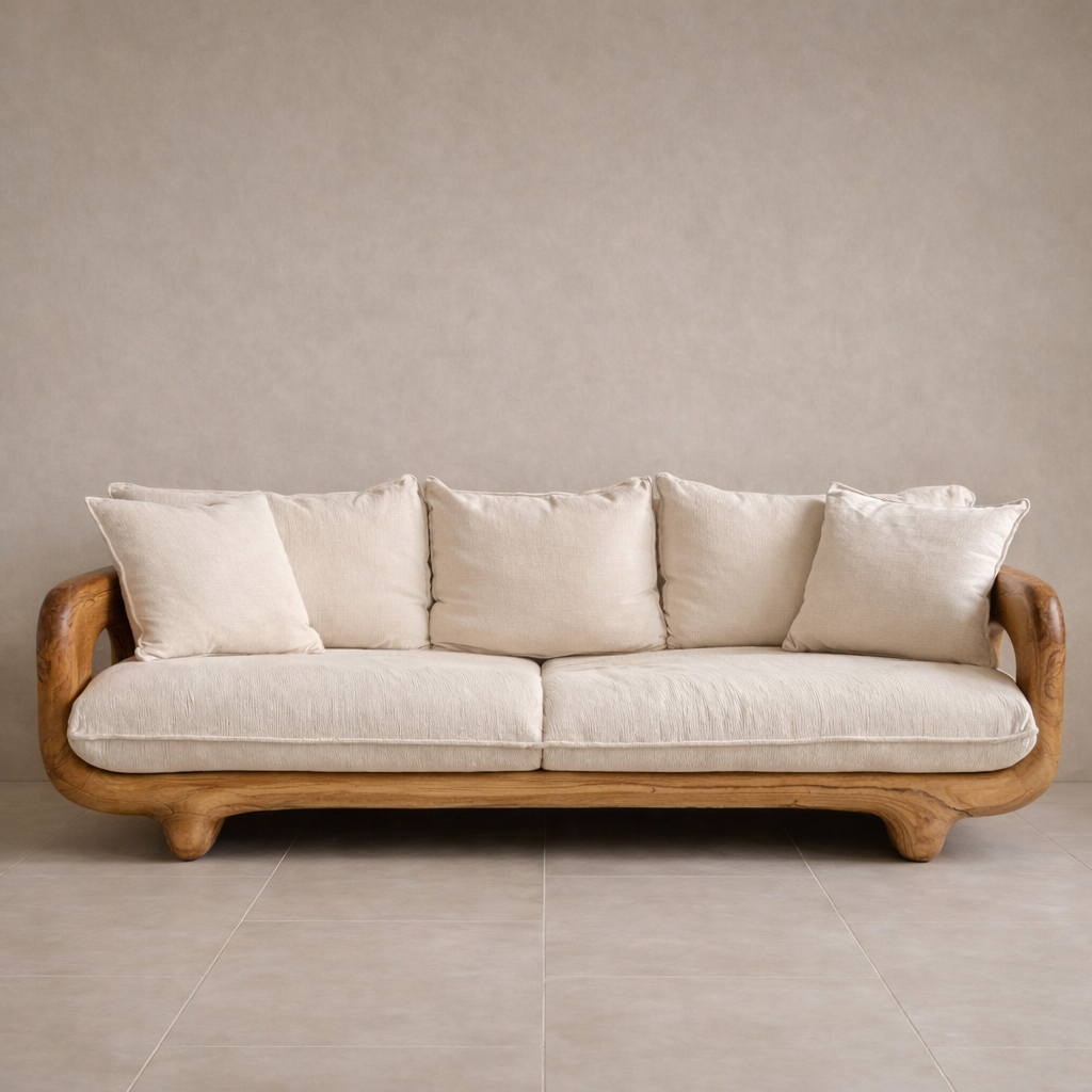 Modern Farmhouse Curved Sofa With Solid Frame For Living Room