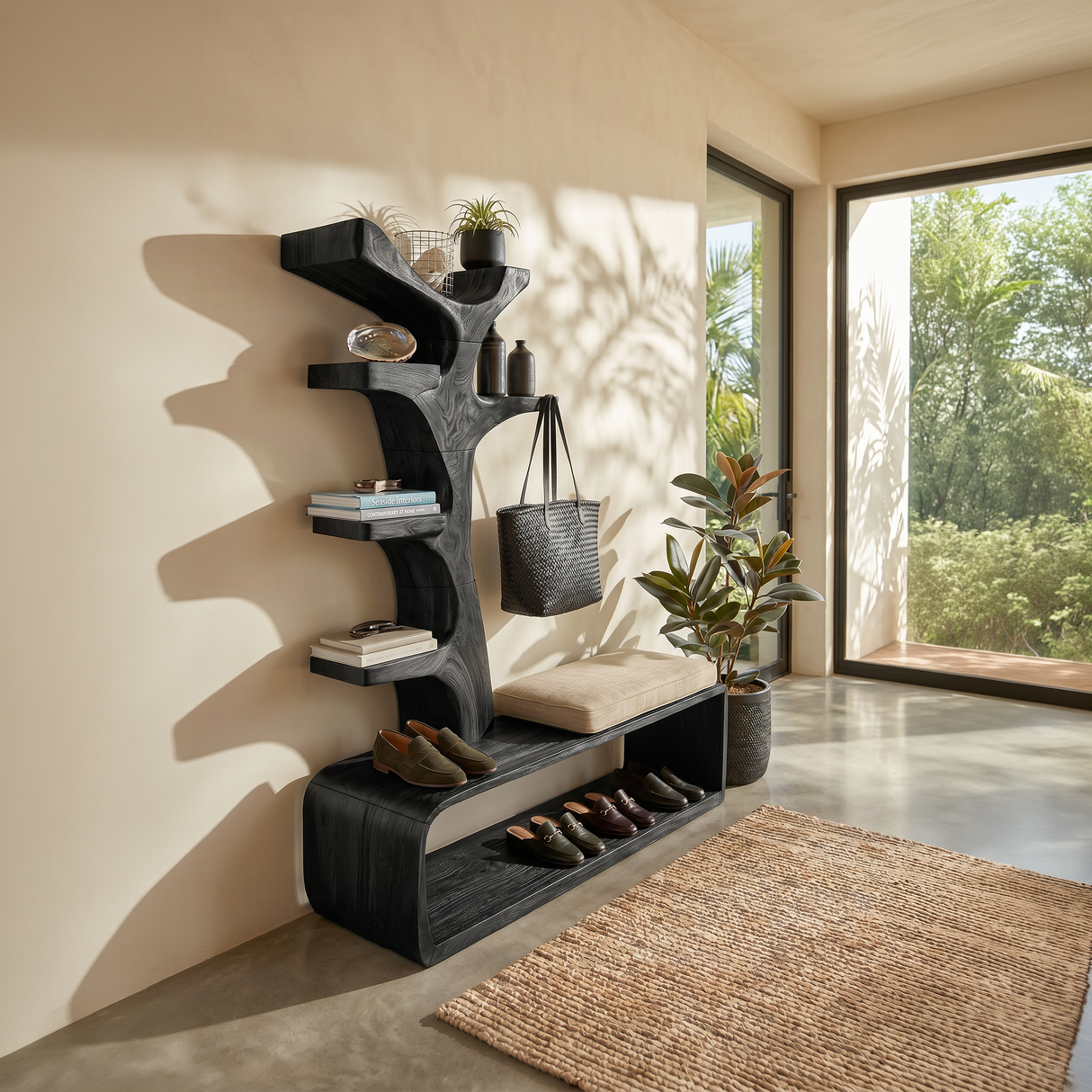 Mid Century Shoe Organizer Rack For Apartment Hallway Setting