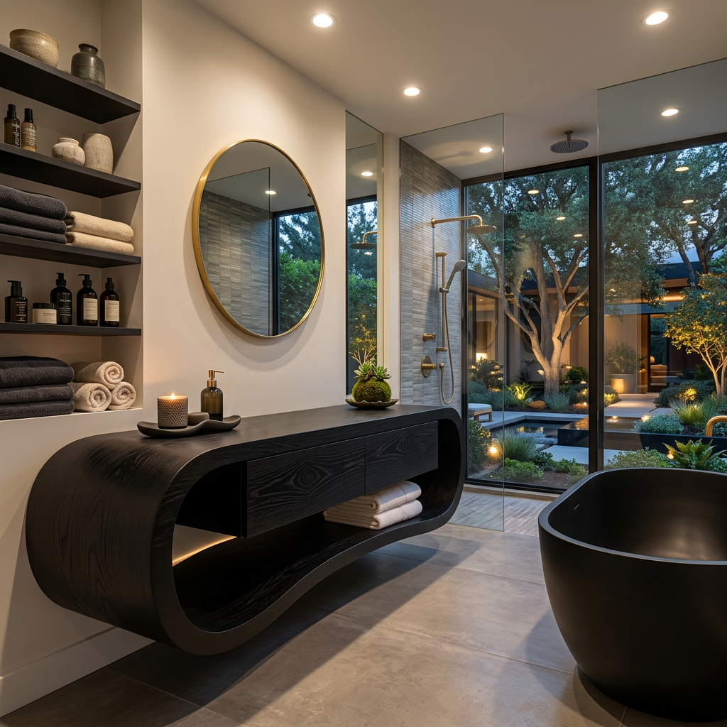 Floating Bathroom Vanity With Open Towel Shelf For Modern Bath