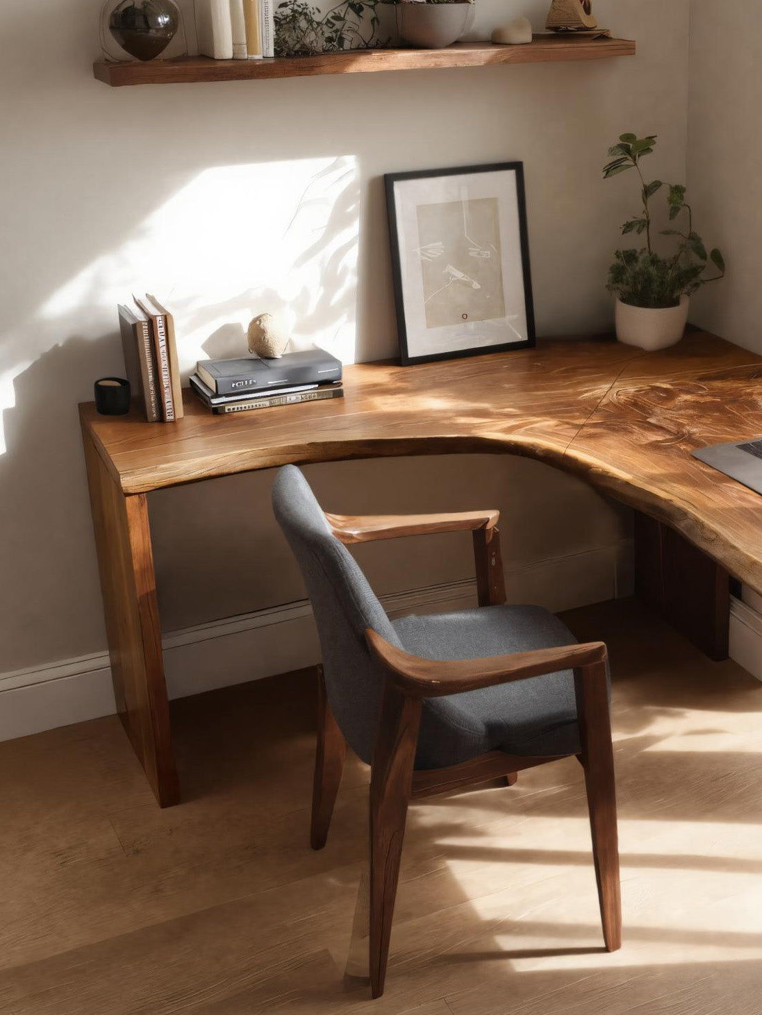 Modern Live Edge L Shaped Desk For Study Room