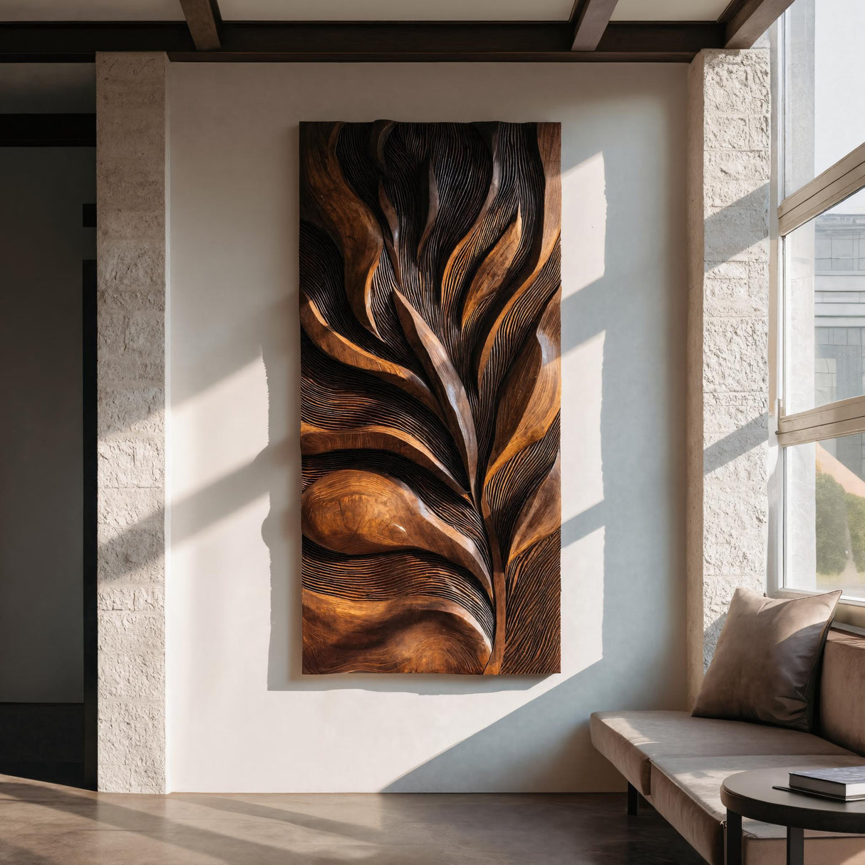 Modern Organic Wooden Feather Wall Panel For Living Room