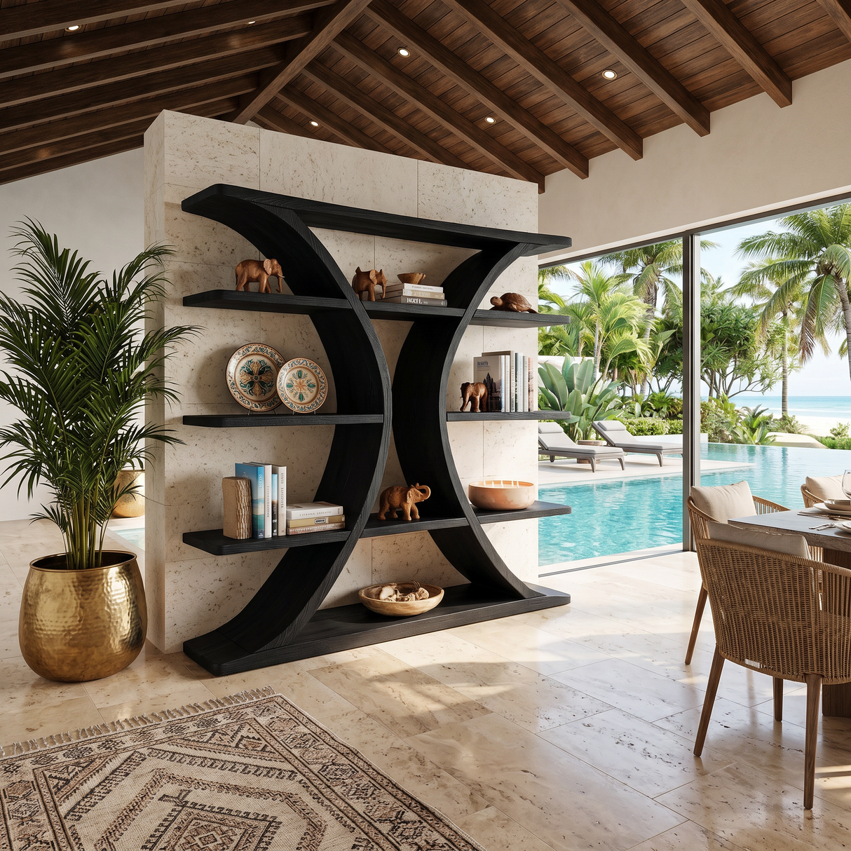 Luxury Organic Wooden Spa Shelf With Sculptural Curved Frame
