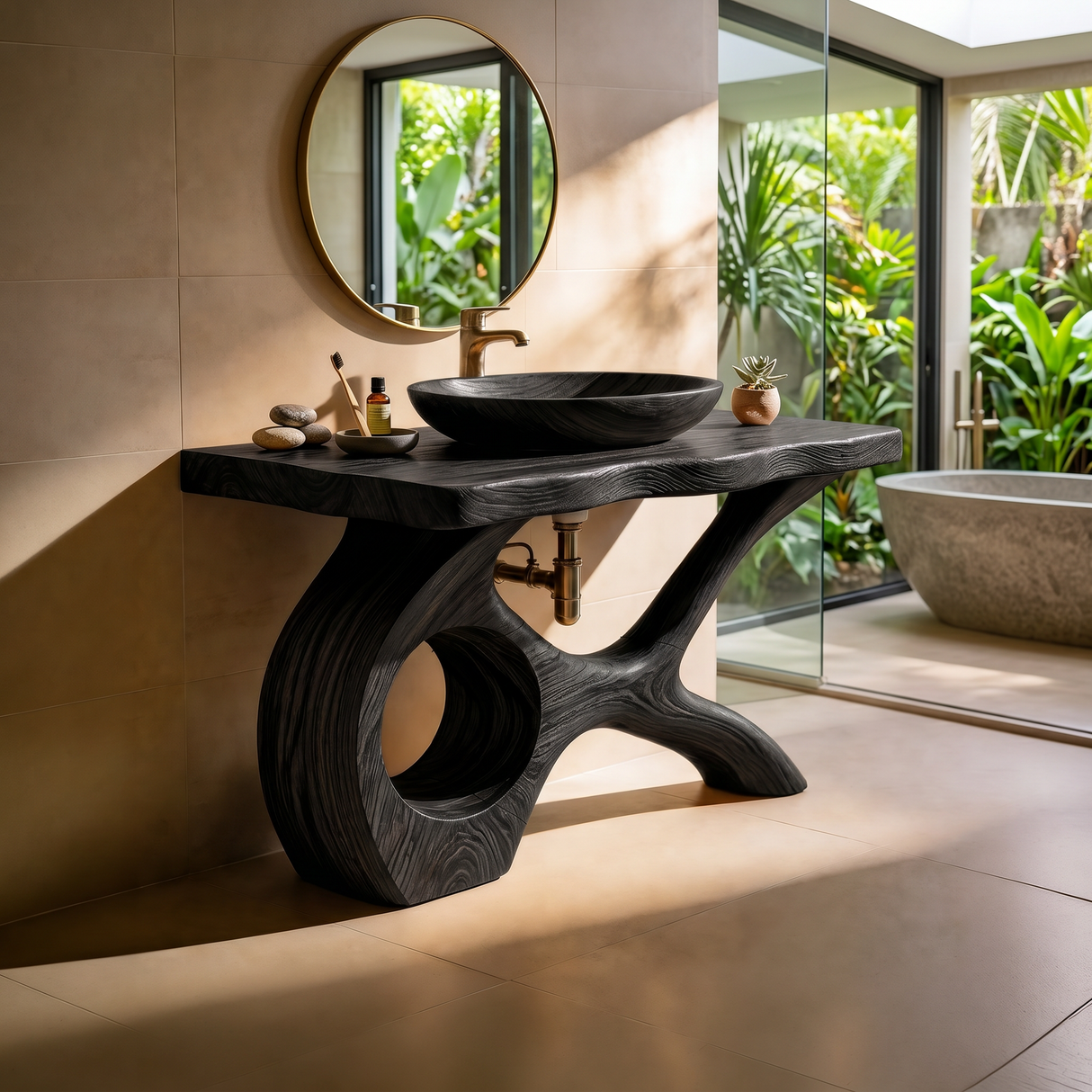 Floating Natural Wood Vanity Unit For Master Bath