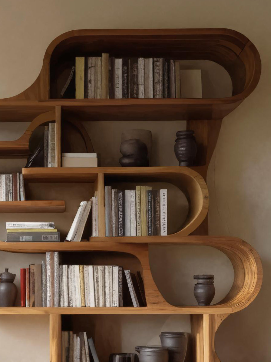 Modern Sculptural Bookshelf With Curved Design For Living Room Or Office