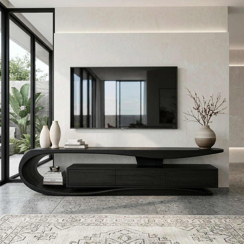 Organic Rounded Wooden TV Console For Living Room Furniture