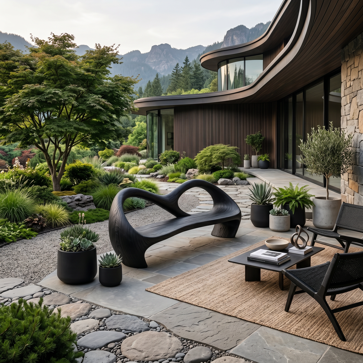Freeform Sculptural Entryway Bench For Luxury Entryway