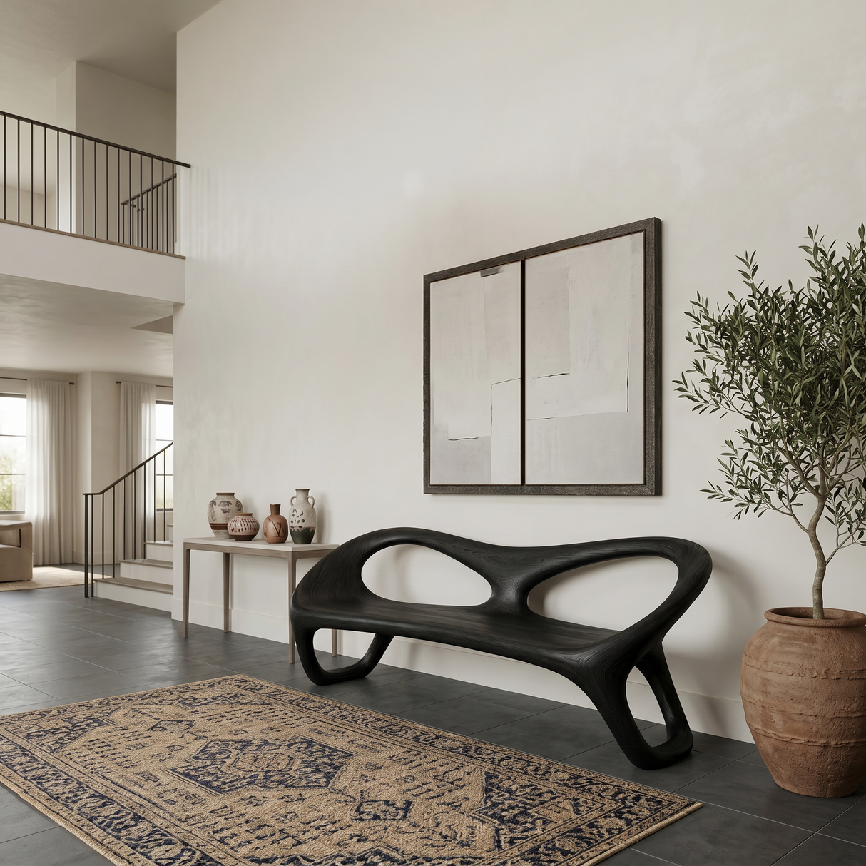 Organic Sculptural Hallway Bench With Soft Curved Frame For Home
