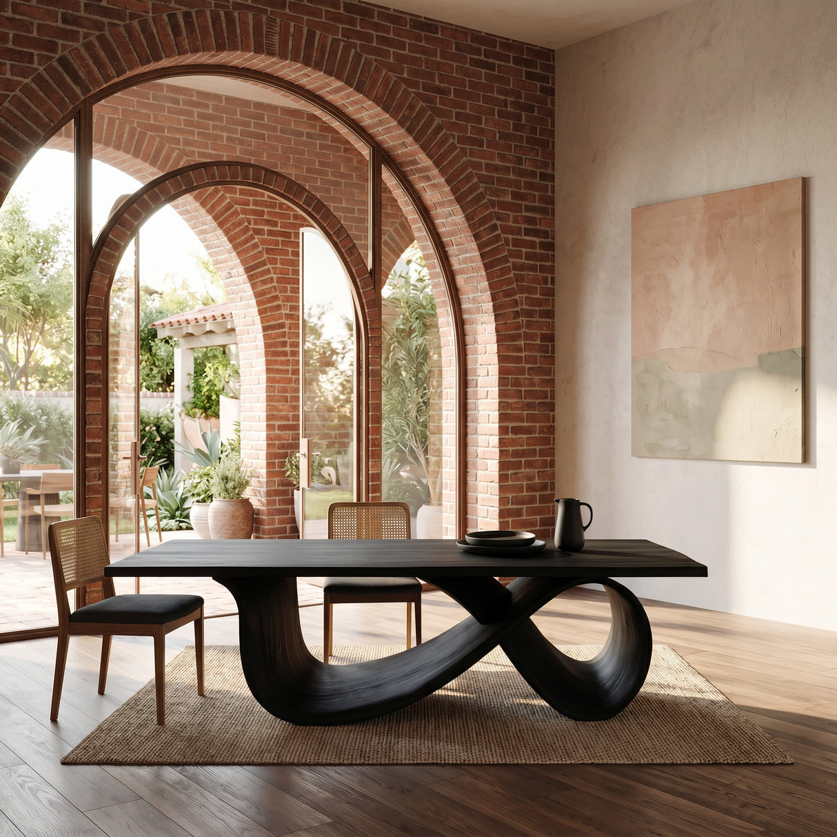 Organic Wood Dining Table With Infinity Loop Base For Kitchen