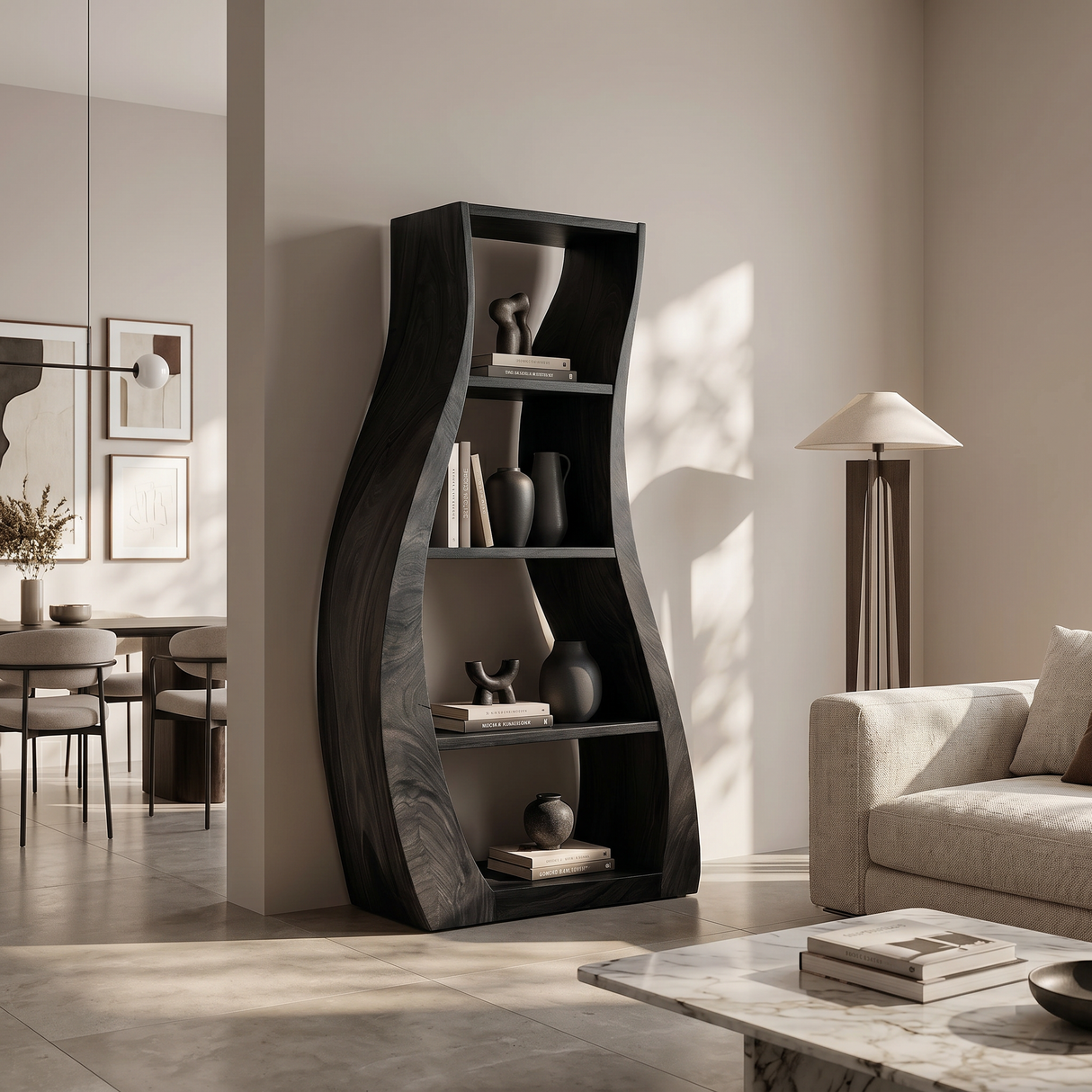 Minimalist Sculpted Wooden Accent Shelf With Flowing Silhouette