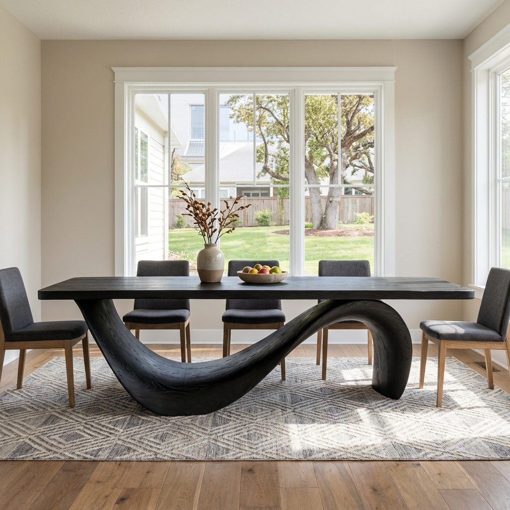 Modern Wooden Dining Table With Curved Base For Dining Area