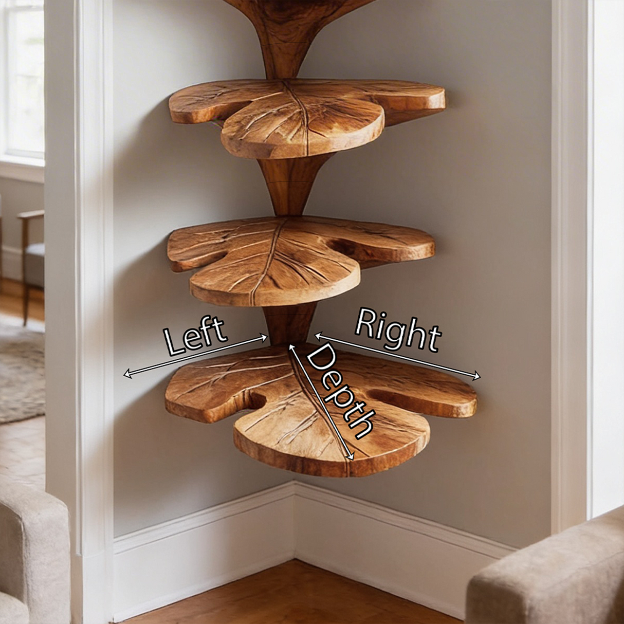 Rustic Leaf Corner Shelf Living Room Wall Decor Display