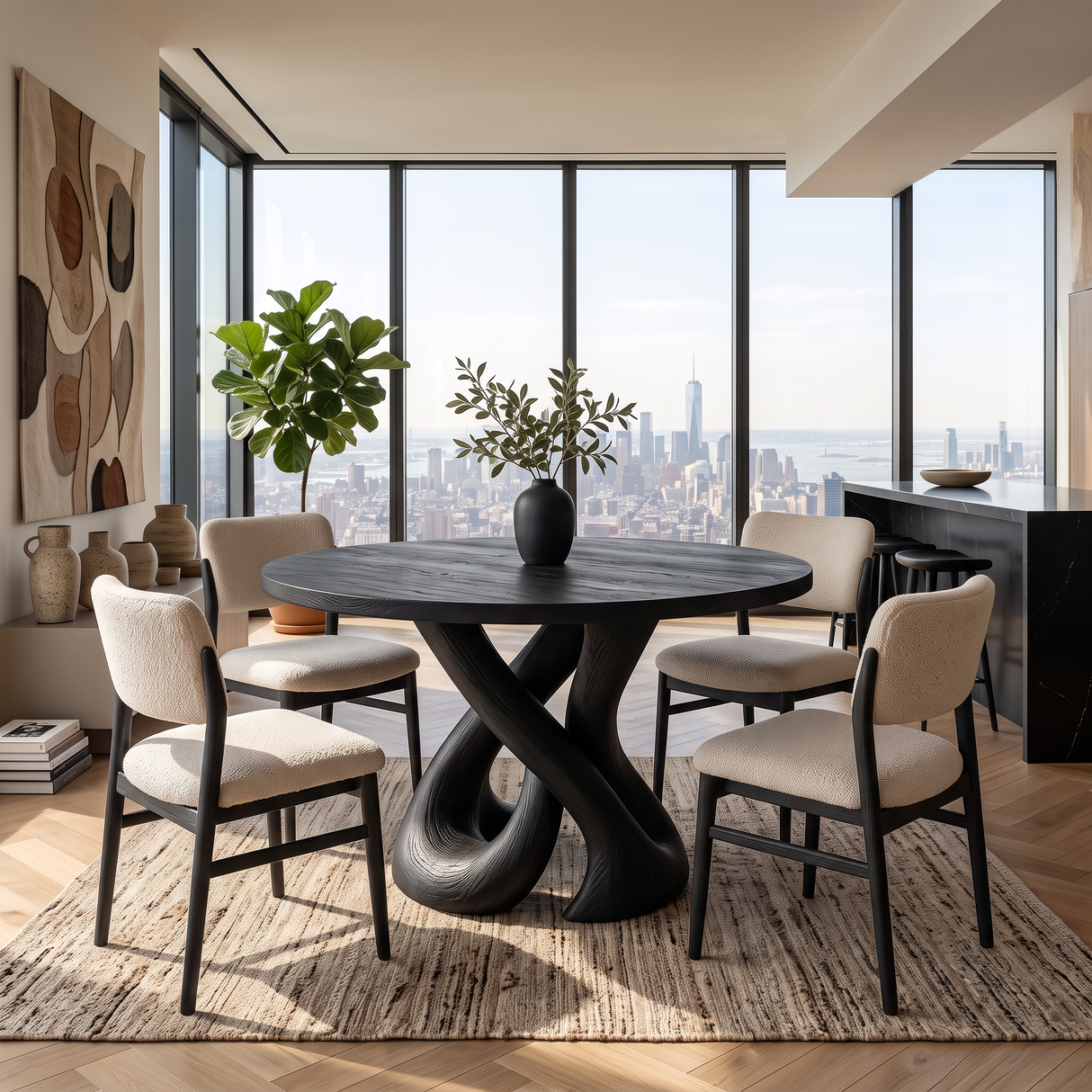 Contemporary Dining Table Organic Spiral Base For Modern Kitchen